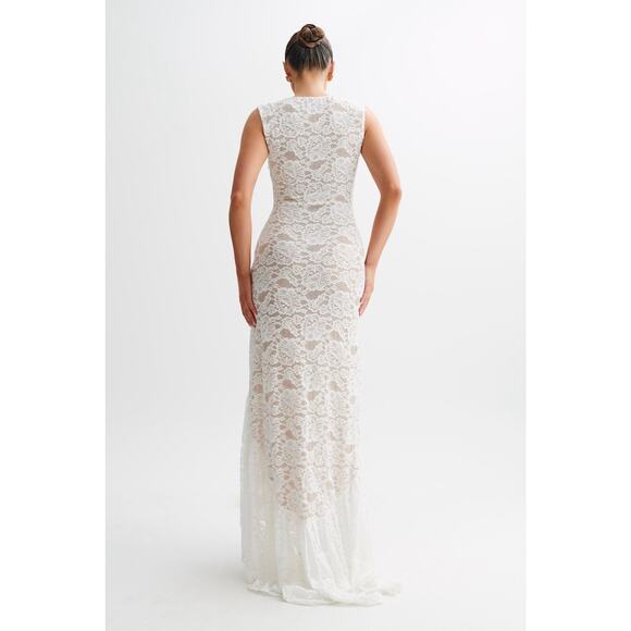 Meshki Elda Lace Plissè Dress Ivory Lace NWT Size Small Bodycon Maxi Wedding - Picture 4 of 10